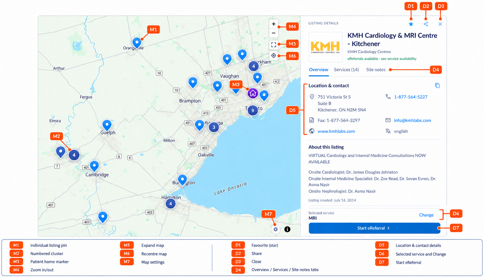 Annotated listing details and map controls.